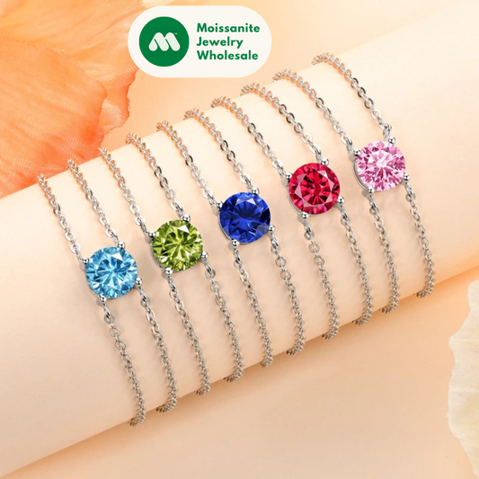 Colorful 12 Birthstone Bracelet for Women Real 925 Silver Chain 6.5mm Lab Diamond Moissanite Zircon Birthday Charm Jewelry Gift