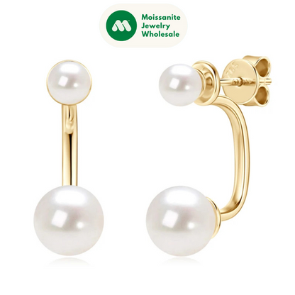 925 Sterling Silver Jacket Earrings Round Natural Freshwater Pearl Studs Front-back Earrings for Women Fine Jewel Gifts