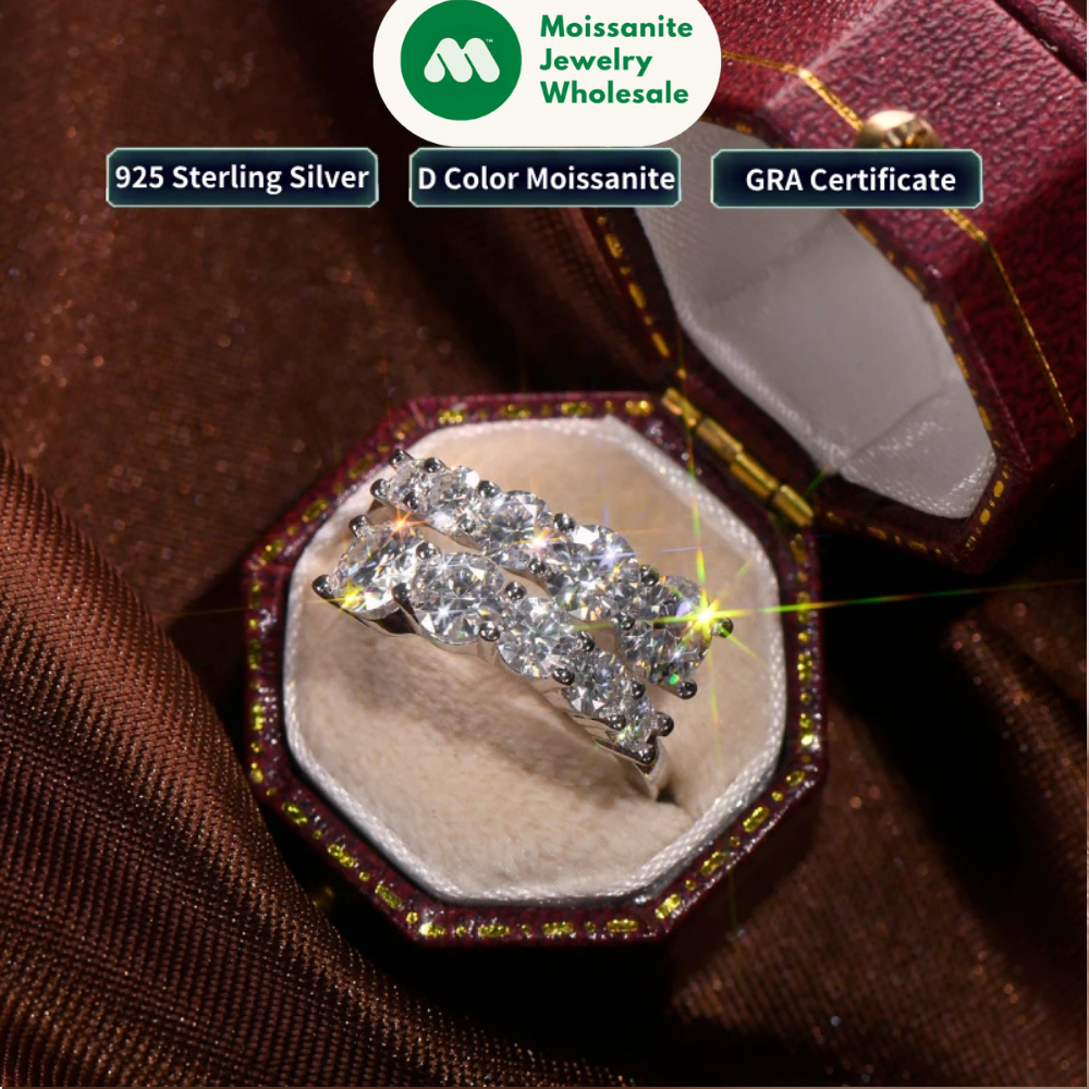 3.26cttw Moissanite Wedding Rings Woman Sparkling Diamond Band 10 Stone Engagement Ring 925 Silver Jewelry GRA Certificate