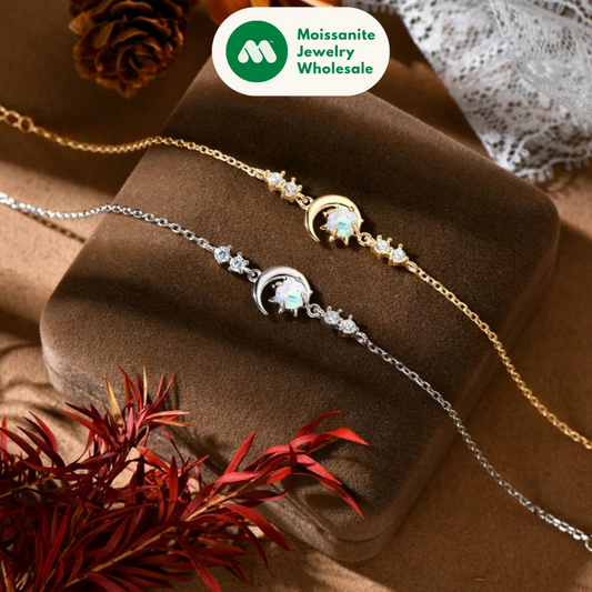 Fashion White Opal Sun and Moon Bracelet Real 925 Silver Chain Bracelets for Women with 5A Zircon New Year Christmas Gifts