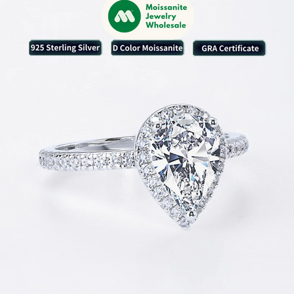 Original 925 Sterling Sliver Wedding Promise Ring 2.0 Carat Pear Cut Moissanite Ring Bands for Women Engagement Jewelry