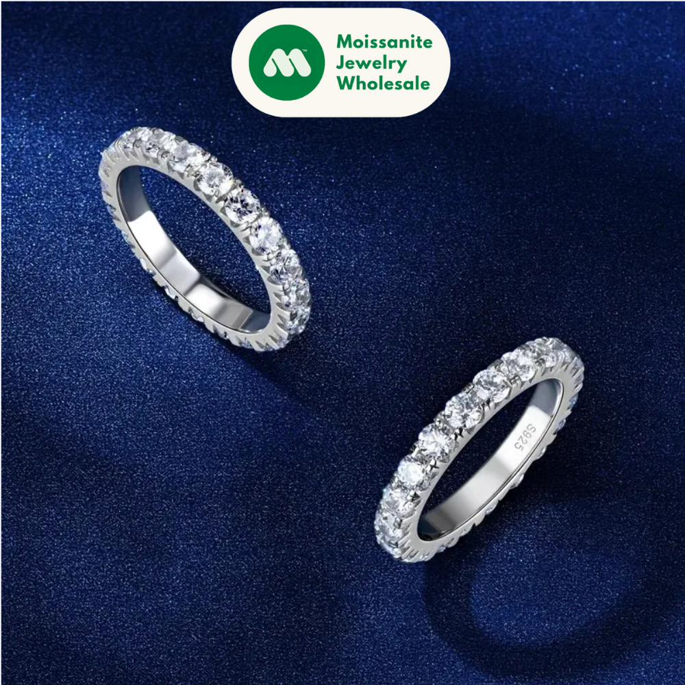 3mm D Moissanite Full Eternity Thin Bands Stackable Engagement Wedding Ring White Gold Silver 925 for Women Jewelry Gifts