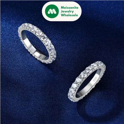 3mm D Moissanite Full Eternity Thin Bands Stackable Engagement Wedding Ring White Gold Silver 925 for Women Jewelry Gifts