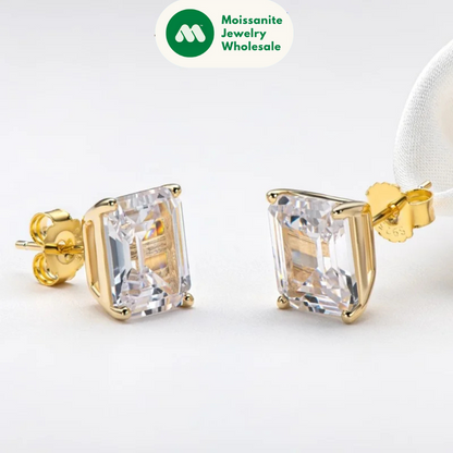 Fashion 925 Sterling Silver Emerald Cut Stud Earrings for Women Geometric Piercing Earring Wedding Ear Buckle Jewelry Gift