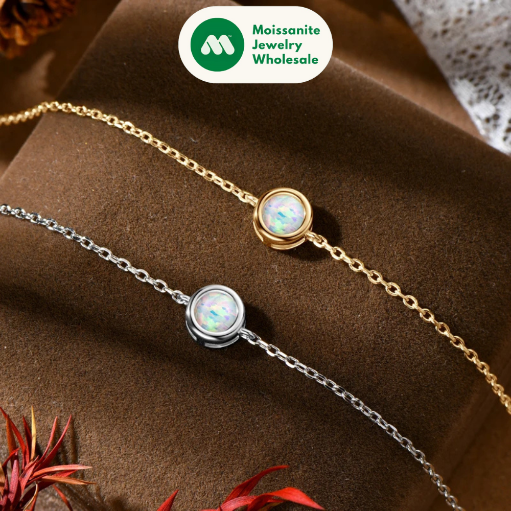 Bezel 6mm Opal Solitaire Bracelet Adjustable 925 Silver Chain 2024 Trendy Bracelets for Women Girl Christmas Jewelry Gift