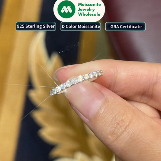 Classic Stackable Rings 925 Sterling Silver 2mm D Moissanite Eternity Band Wedding Engagement Ring for Women Fine Jewelry