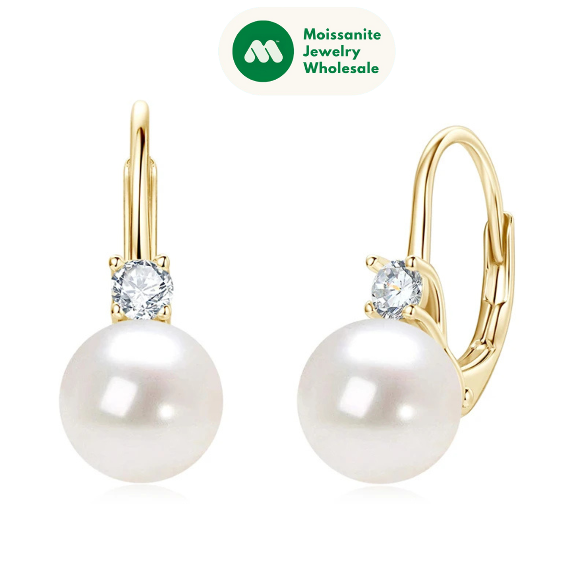 925 Sterling Silver 8-9mm Natural Freshwater Pearl and 3mm Moissanite Hoop Drop Earrings Wedding Fine Jewelry for Women