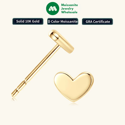Real Gold Heart Shaped Stud Earrings Minimalist Small Piercing Earrings 10k Yellow Gold Wedding Engagement Fine Jewelry