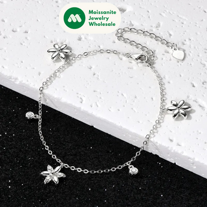 2024 Trendy Moissanite Flower Bracelet Real 925 Silver 18k Gold Plated Adjustable Chain Bracelet for Women Wedding Jewelry