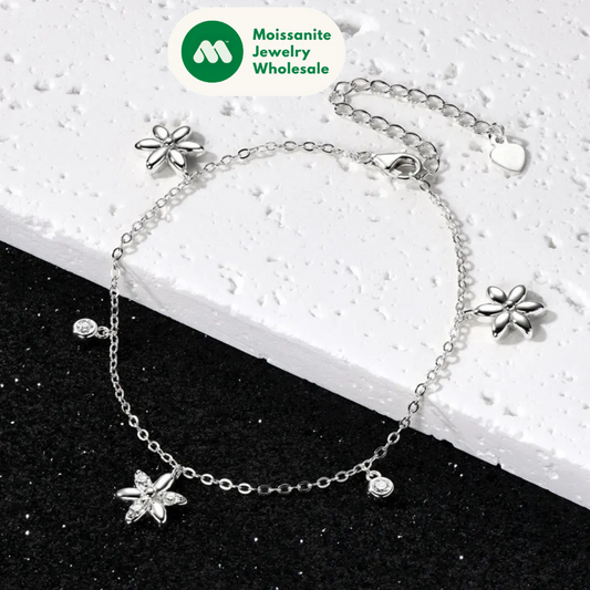 2024 Trendy Moissanite Flower Bracelet Real 925 Silver 18k Gold Plated Adjustable Chain Bracelet for Women Wedding Jewelry