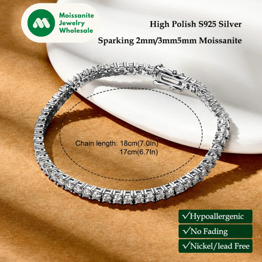 3mm 5mm D VVS1 Moissanite Tennis Bracelet Plated 18k White Gold s925 Sterling Silver Bracelets for Couples Women Man & GRA