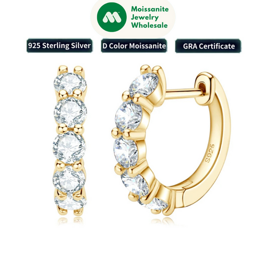 14k Gold Plated Hoop Earrings for Women 3.5mm D Color 925 Sterling Silver Moissanite Diamond Huggie Earring Girls Jewelry
