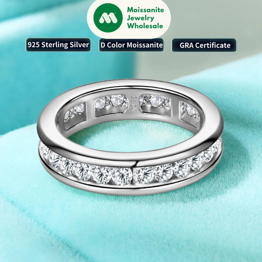 2.5mm Full Eternity Band Moissanite Ring Real 925 Sliver for Women Trendy Wedding Engagement Finger Rings GRA Certified