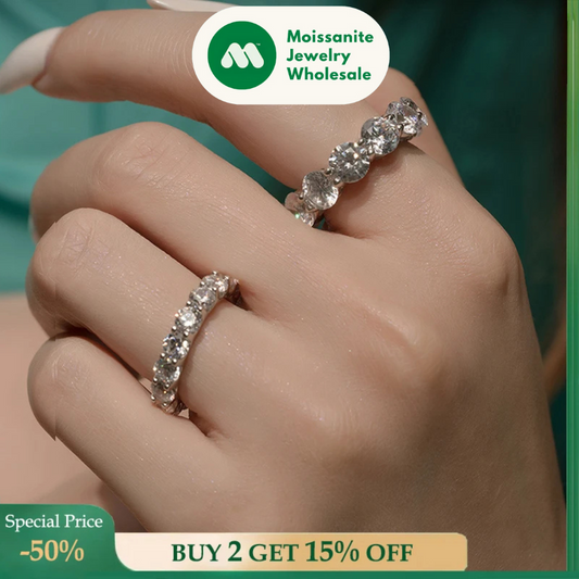 100% Real Silver 925 Full Eternity Ring for Women Simulated Diamond Engagement Wedding Band Finger Rings Cubic Zirconia Jewelry