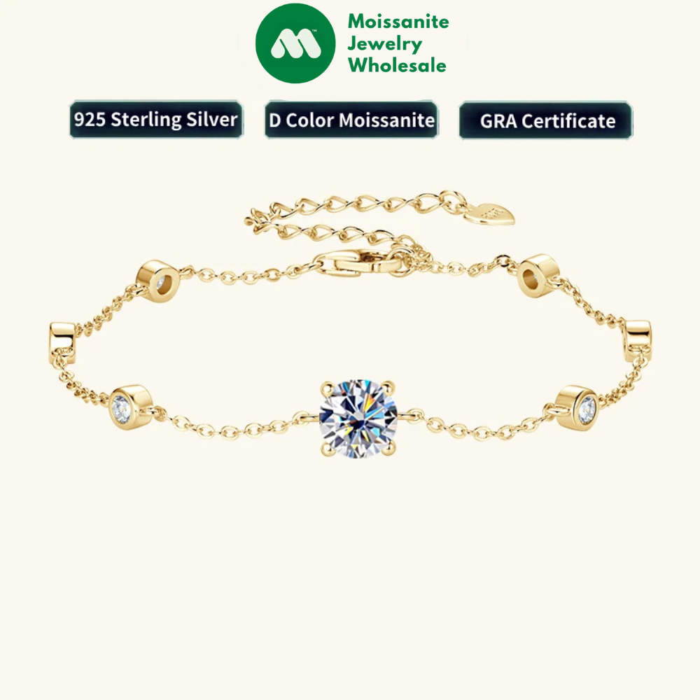2025 Fashion Bracelets 6.5mm 1CT D All Moissanite Bracelet for Women 925 Silver Adjustable Chain Lab Diamond Jewelry Gifts