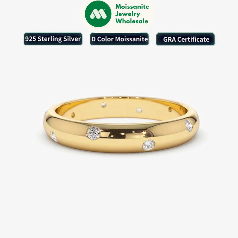 18K Gold Plated Moissainte Ring 925 Silver Wedding Engagement Promise Rings for Women Jewelry Rose Gold Bezel Setting Band