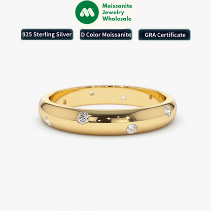18K Gold Plated Moissainte Ring 925 Silver Wedding Engagement Promise Rings for Women Jewelry Rose Gold Bezel Setting Band