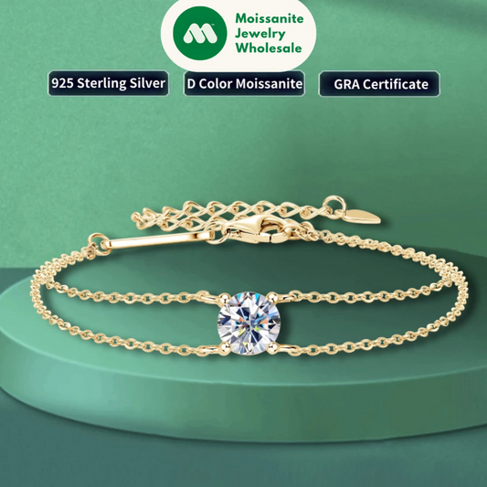 Real 925 Silver Double Chain Bracelet 6.5mm 1.0ct D Color Moissanite Bracelets With GRA Certificate Jewelry for Women Gift