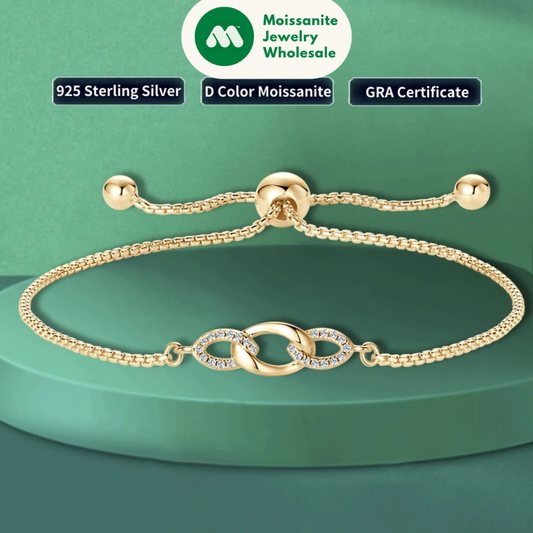 2024 Trendy Stretch Adjustable Moissanite Bracelet Real 925 Silver Plated Gold Bracelet for Women Fine Jewelry Gift Hand Chain