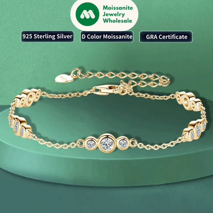 2024 New 18k Gold Plated Bracelet 925 Silver Chain 2mm D Color Bezel Moissanite Bracelets Fashion Women's Jewelry Gifts
