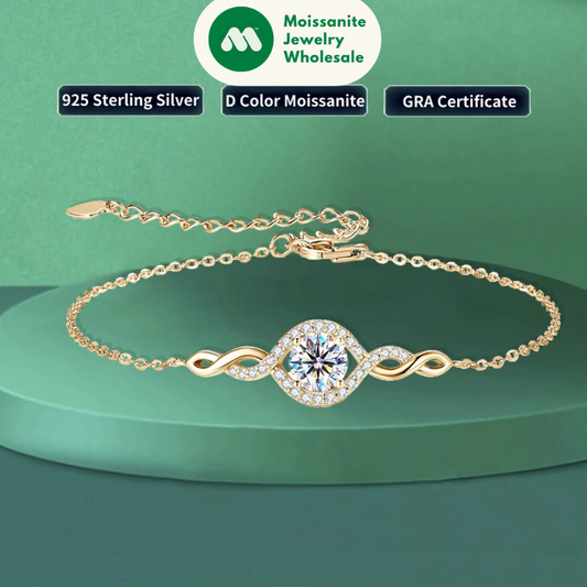 2025 1CT 6.5mm Infinity Moissanite Bracelet 925 Silver Adjustable Chain Evil Eye Bracelets for Women Hand Jewelry Gift GRA