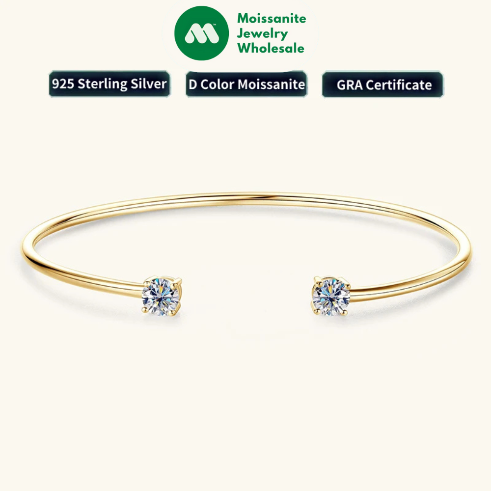 5mm 0.5CT D VVS1 Moissanite Bangle Cuff Real 925 Sterling Silver Bracelet for Women Hand Opening Cuffs Fine Jewelry Gifts