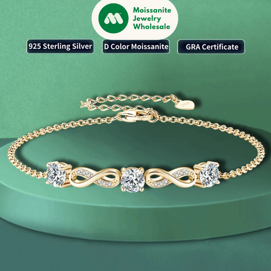 18k Gold Plated 5mm 1.5CTW Moissanite Infinity Bracelet 925 Silver Chain Bracelet for Women Anniversary Wedding Jewelry 2024 New