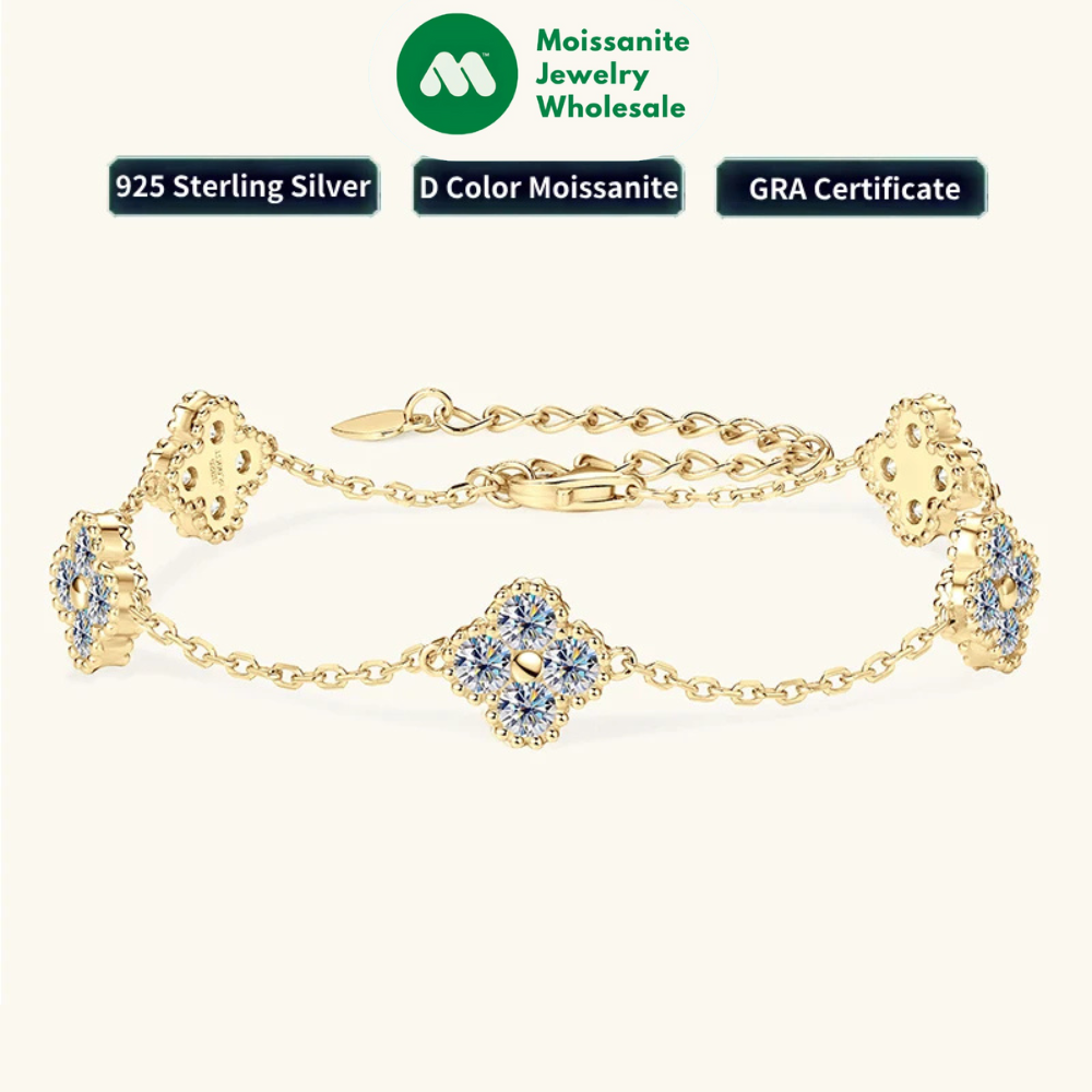 2025 New 925 Silver Flower Clover Bracelet Moissanite 3mm for Women 18k Gold Plated Fine Jewelry GRA Certified Lab Diamond