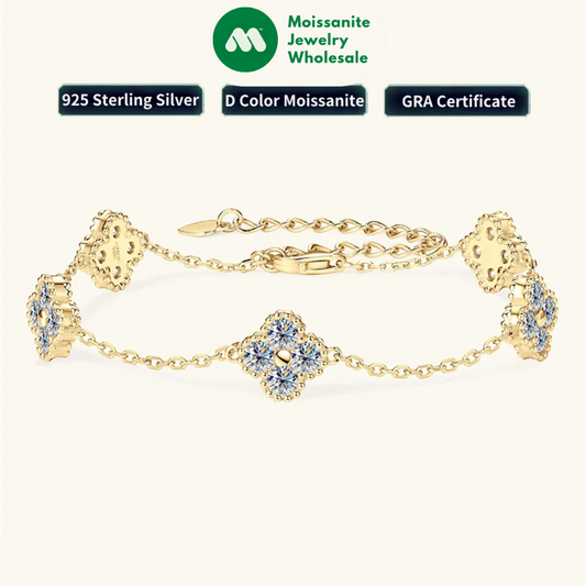 2025 New 925 Silver Flower Clover Bracelet Moissanite 3mm for Women 18k Gold Plated Fine Jewelry GRA Certified Lab Diamond