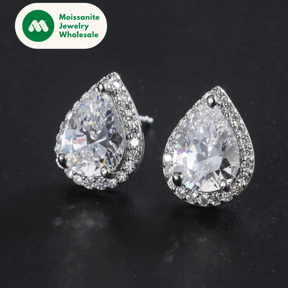 Sterling Silver Pear Cut 6x9mm Created SONA Diamond Fine Classic Stud Earrings For Women Jewelry Gifts