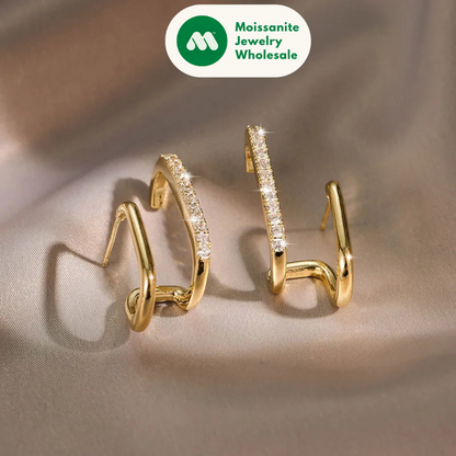 Niche Luxurious Irregular Earrings for Women Moissanite Diamond U-shaped Ear Cuff Stud Earrring 925 Sterling Silver Korean