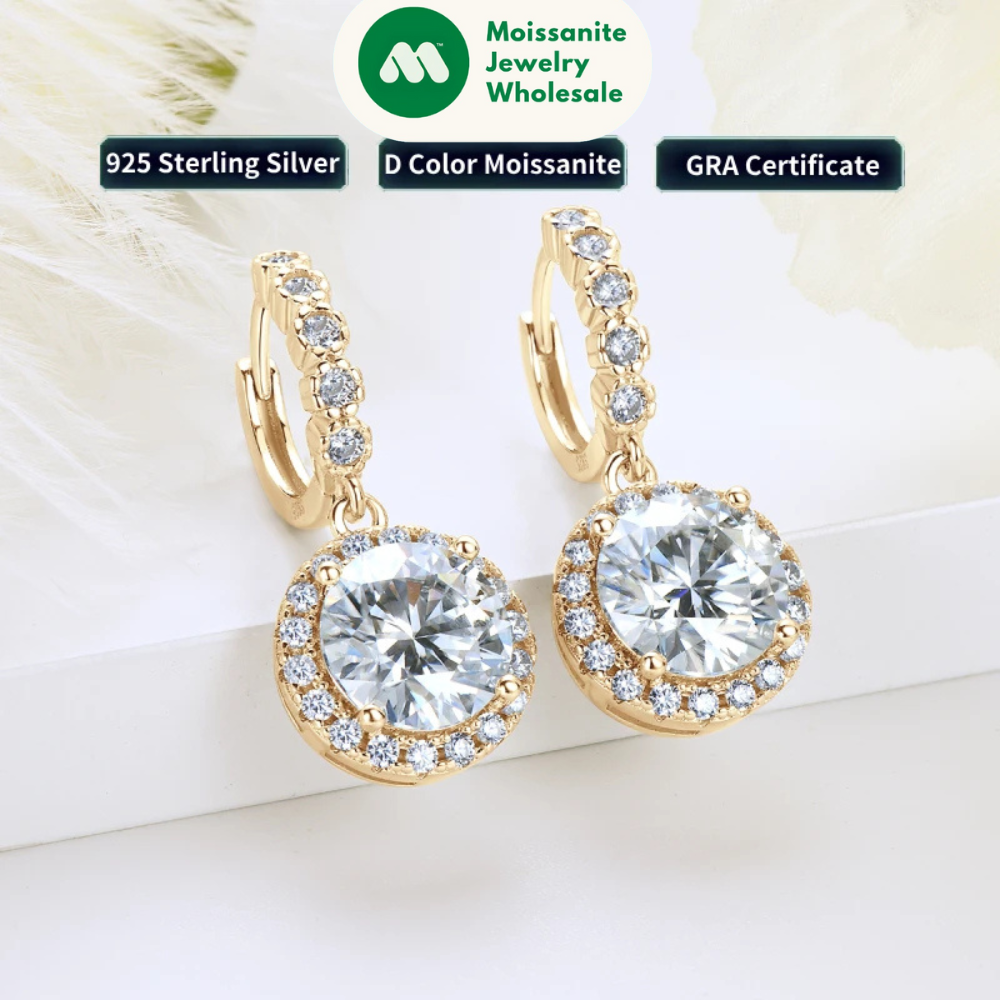Real Sparkling 3.0 Ct D Moissanite Drop Hoop Earrings 100% 925 Silver Gold Plated 2.0ct Hanging Earring For Women Jewelry