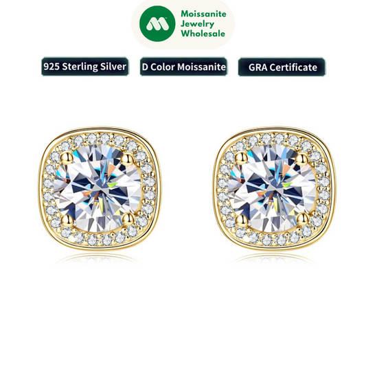 6.5mm 2CTW. D Moissanite Square Stud Earrings for Women Men S925 Silver Earrings Classic 1CT GRA Certified Lab Diamond Jewelry