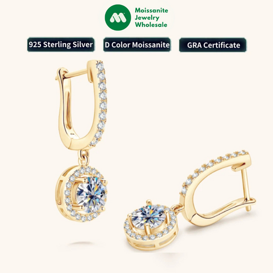 2023 Women Hoops 925 Silver Gold Drop Earrings Dangle Real Moissanite Earring Original GRA Certified Wedding Jewelry Gifts