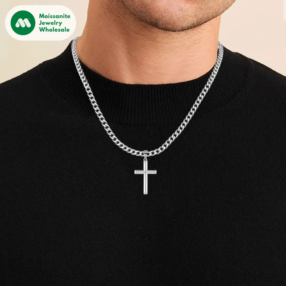 925 Sterling Silver Crucifix Cross Pendant Necklace for Men 4.7mm Durable Stainless Steel Cuban Chain Necklaces Hip Hop