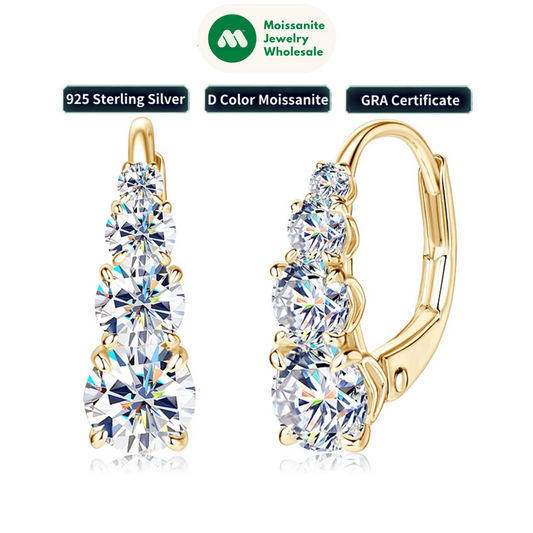 Luxury 1.86CTW 5mm Moissanite Drop Hoop Earrings for Women Real 925 Silver 4-stone Clip Earring Wedding Party Jewelry Gift