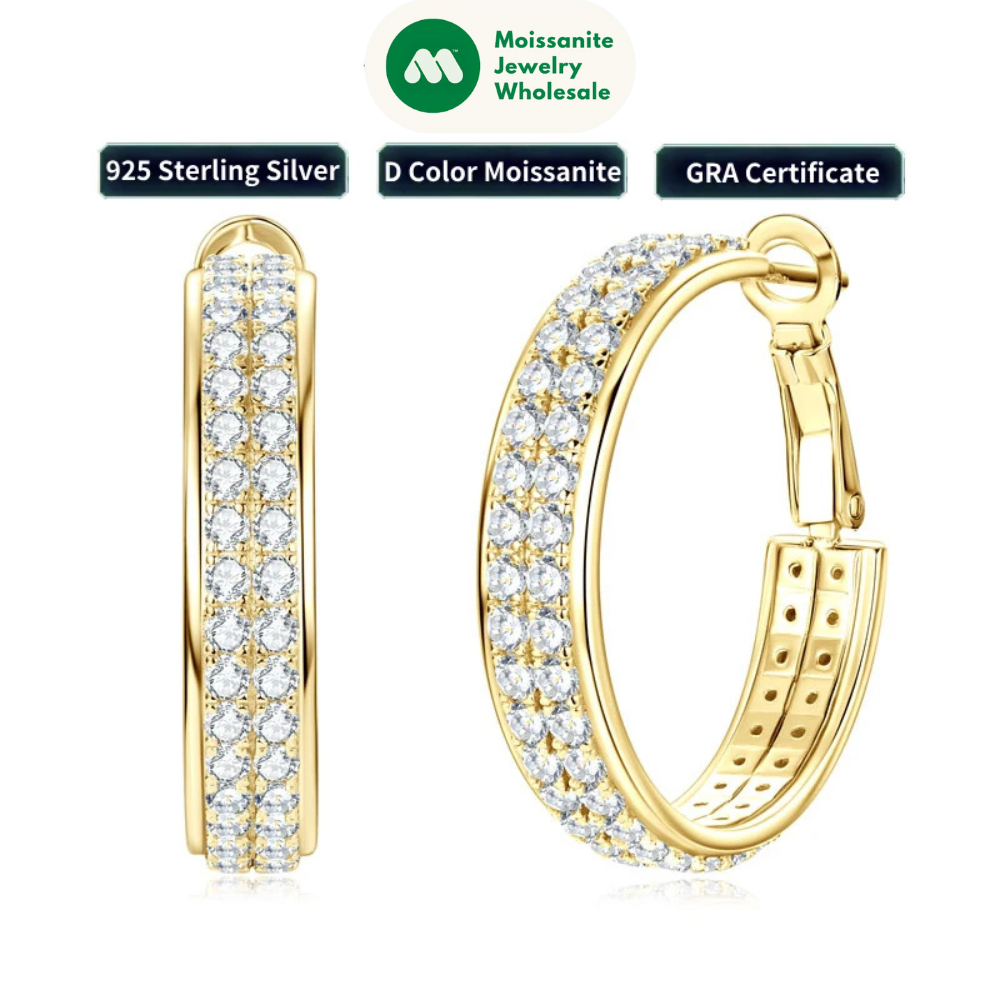 2025 Trendy Pave Full Moissanite Hoop Earrings Real 925 Silver Earrings for Women Wedding Party Birthday Valentine Gift