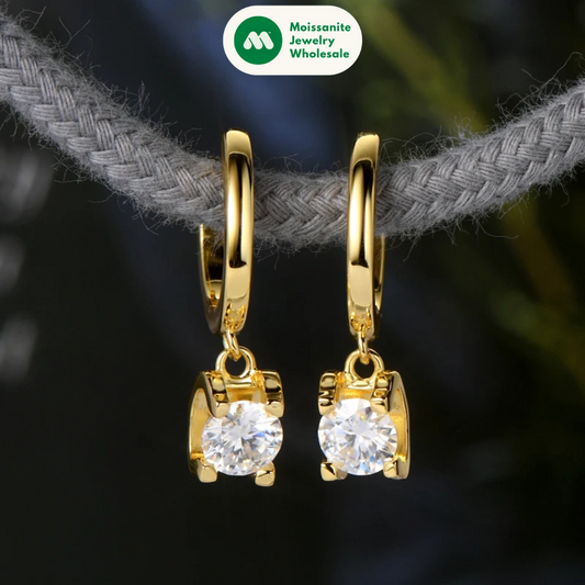 Real 925 Sterling Silver 5mm 1ctw. Round D Color Moissanite Diamond Drop Hoop Earrings For Women GRA Jewelry Wedding Party Gift