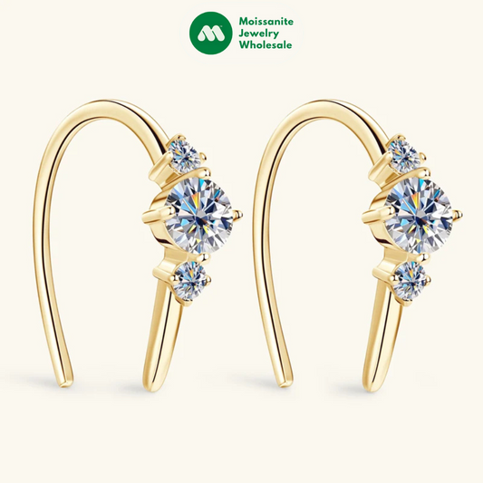 5mm Moissanite Open Hoops U Shape 3 Stone Earrings 925 Sterling Silver Piercing Ear Earring Gift for Women Jewelry Wedding
