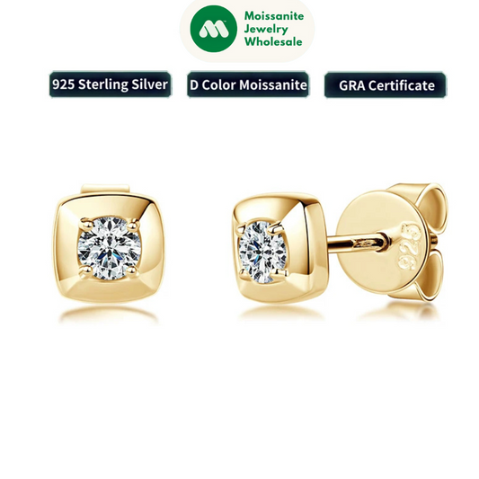 3mm 0.1ct D Moissanite Earrings 925 Sterling Silver Square Stud Earrings for Women Men Couples GRA Fine Jewelry 2025 Gifts